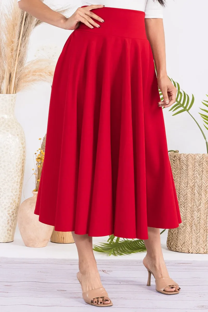 HH746R-S - SOLID MIDI SKIRT
