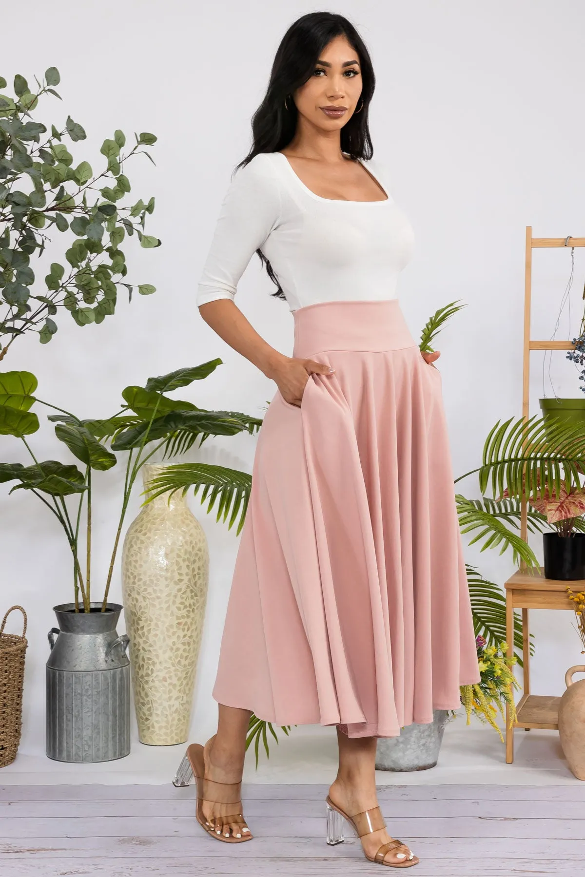 HH746R-S - SOLID MIDI SKIRT