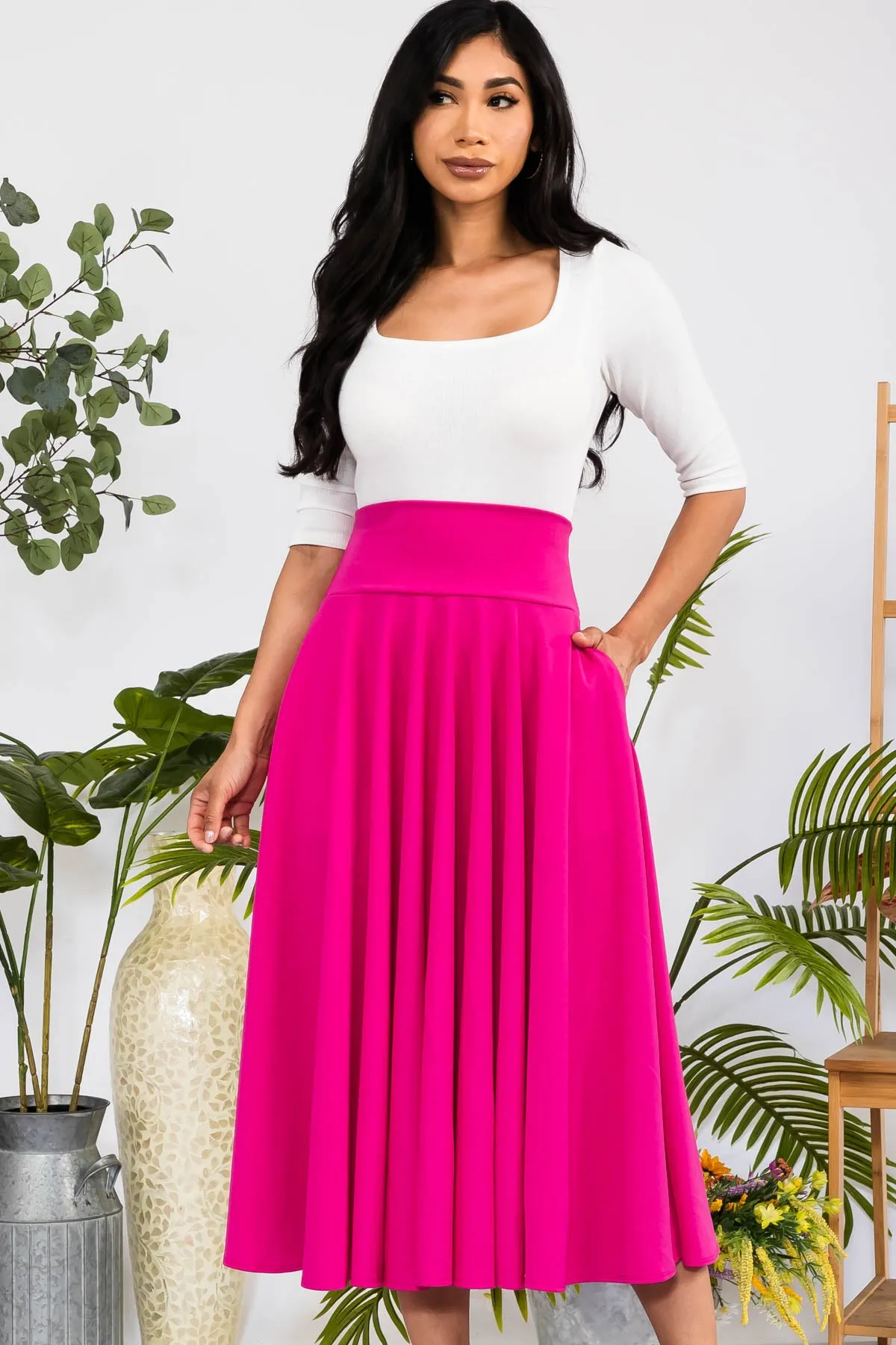 HH746R-S - SOLID MIDI SKIRT