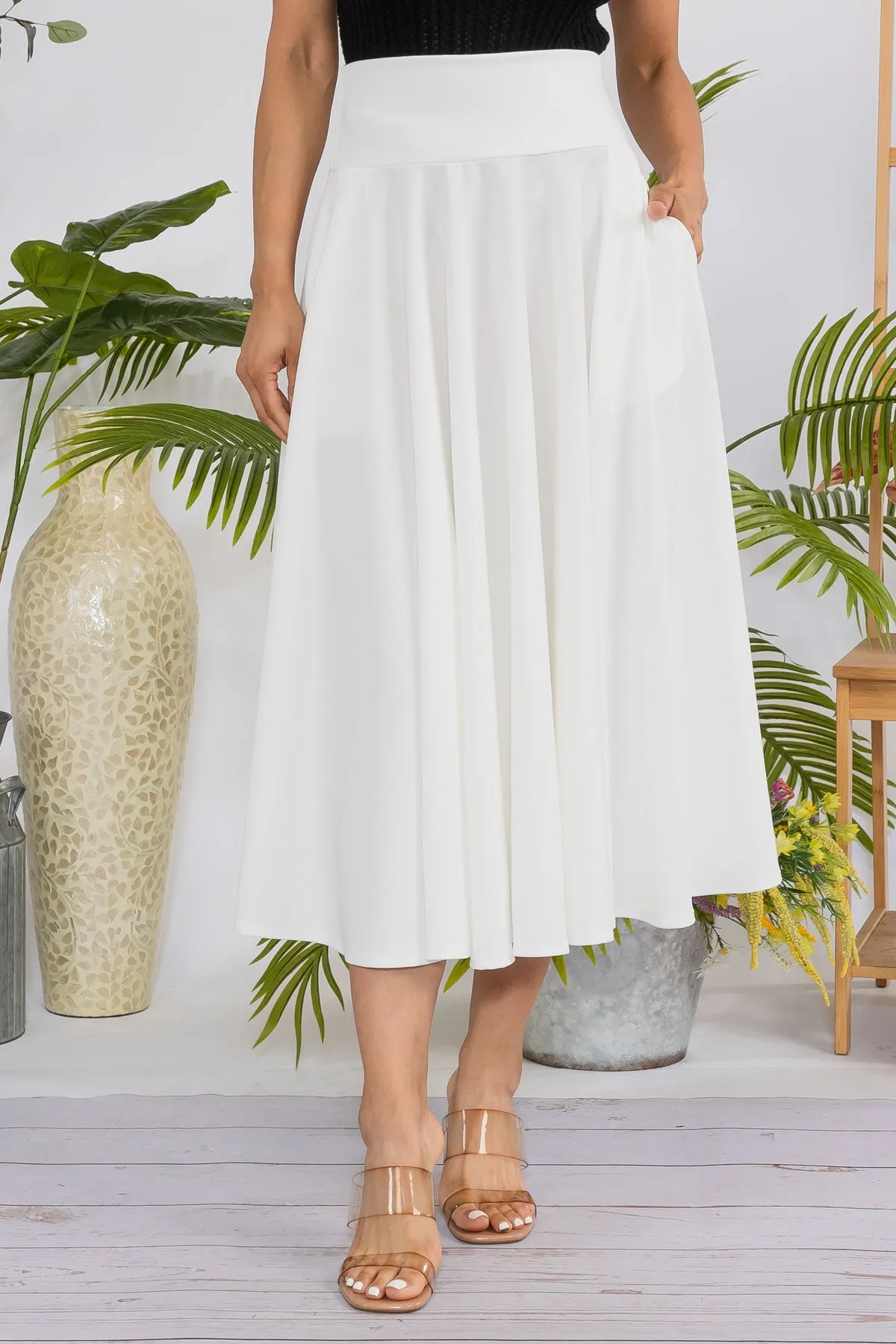 HH746R-S - SOLID MIDI SKIRT