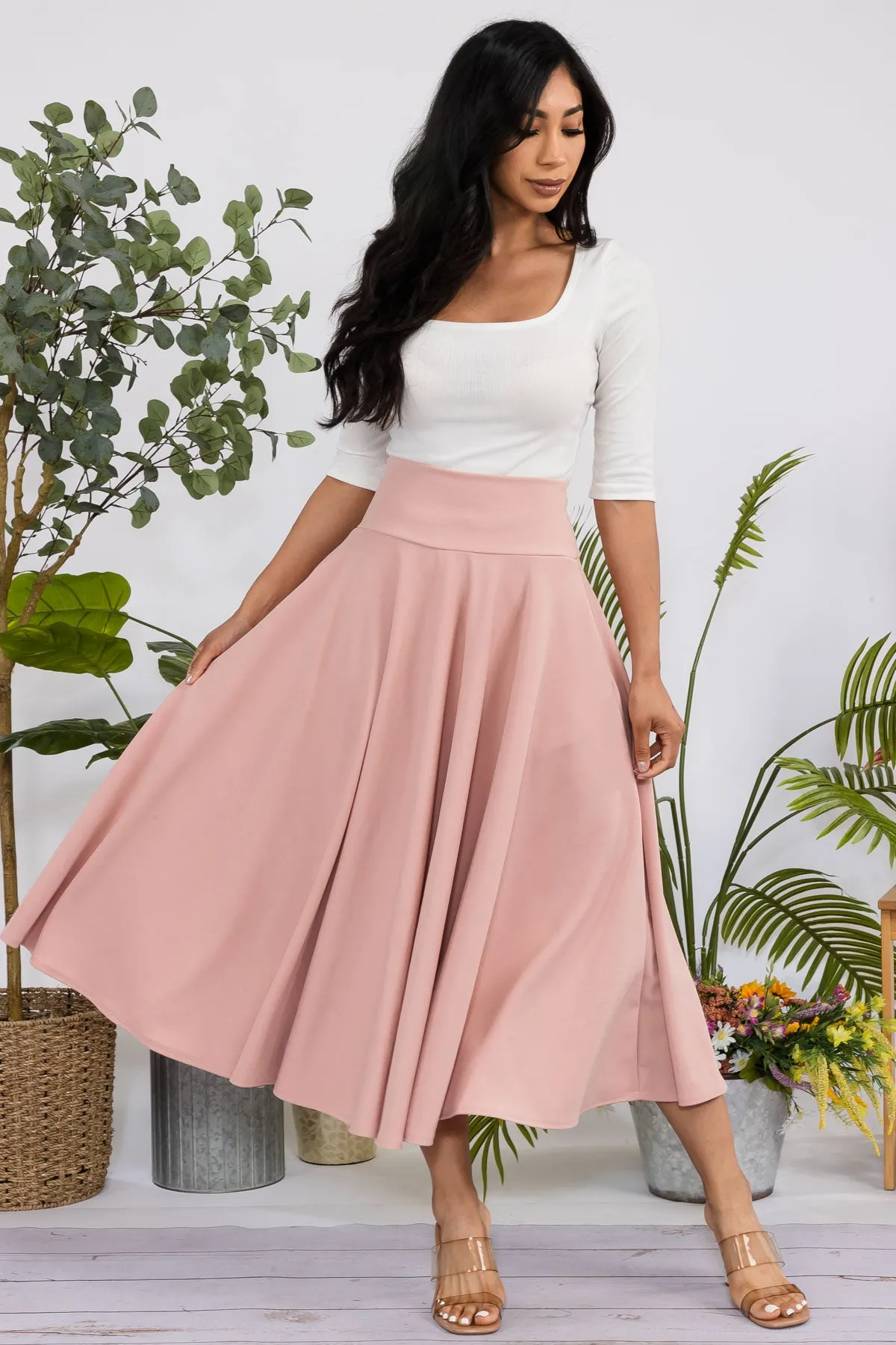 HH746R-S - SOLID MIDI SKIRT