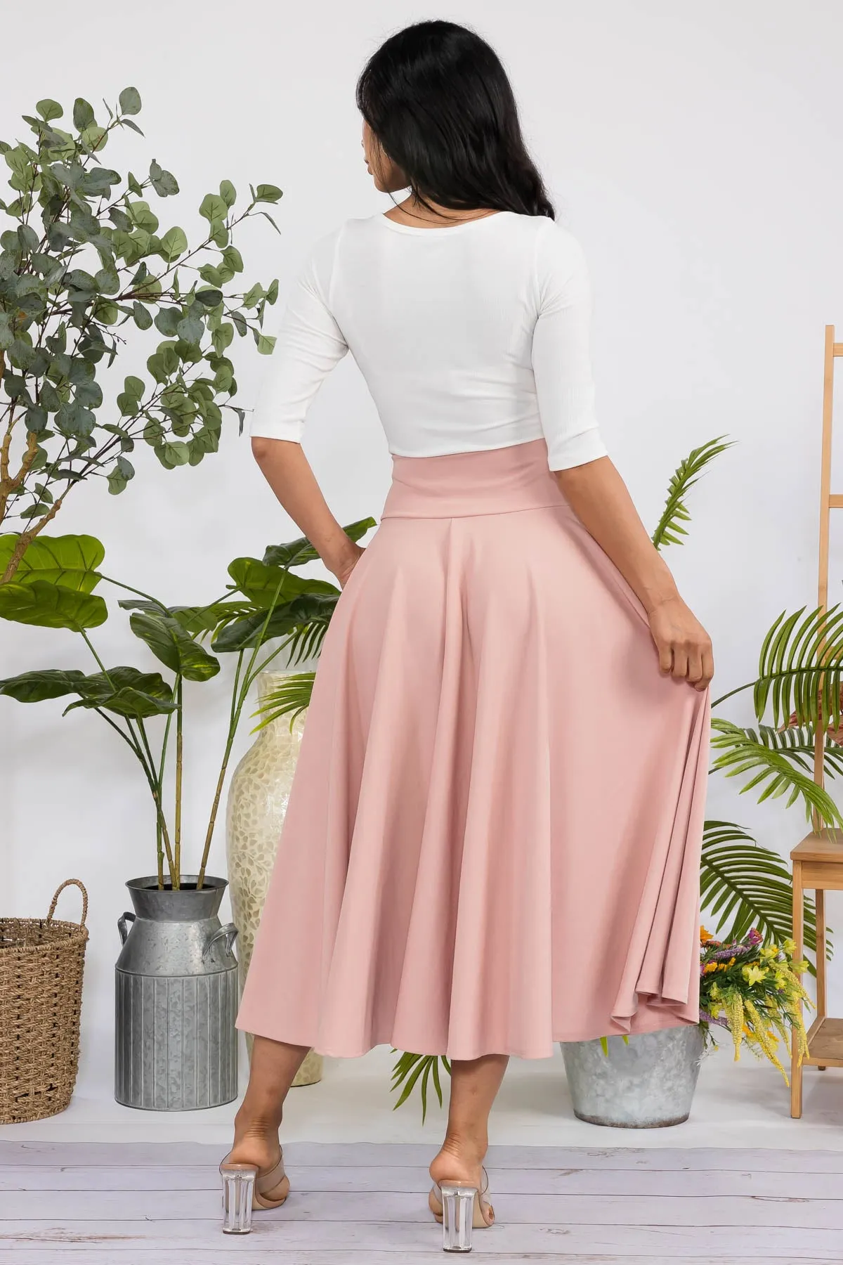 HH746R-S - SOLID MIDI SKIRT