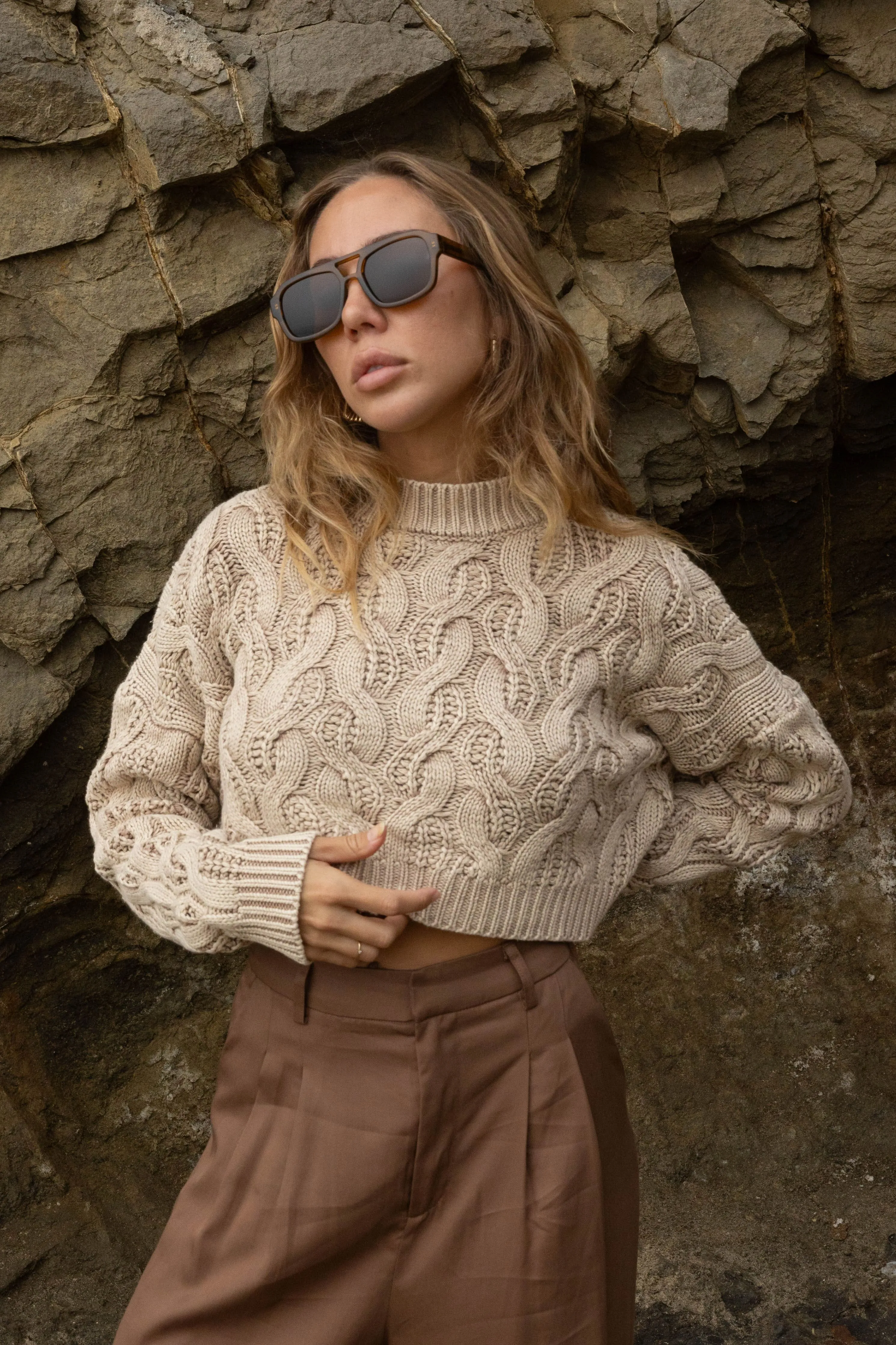 Holly Cropped Cable Knit Sweater