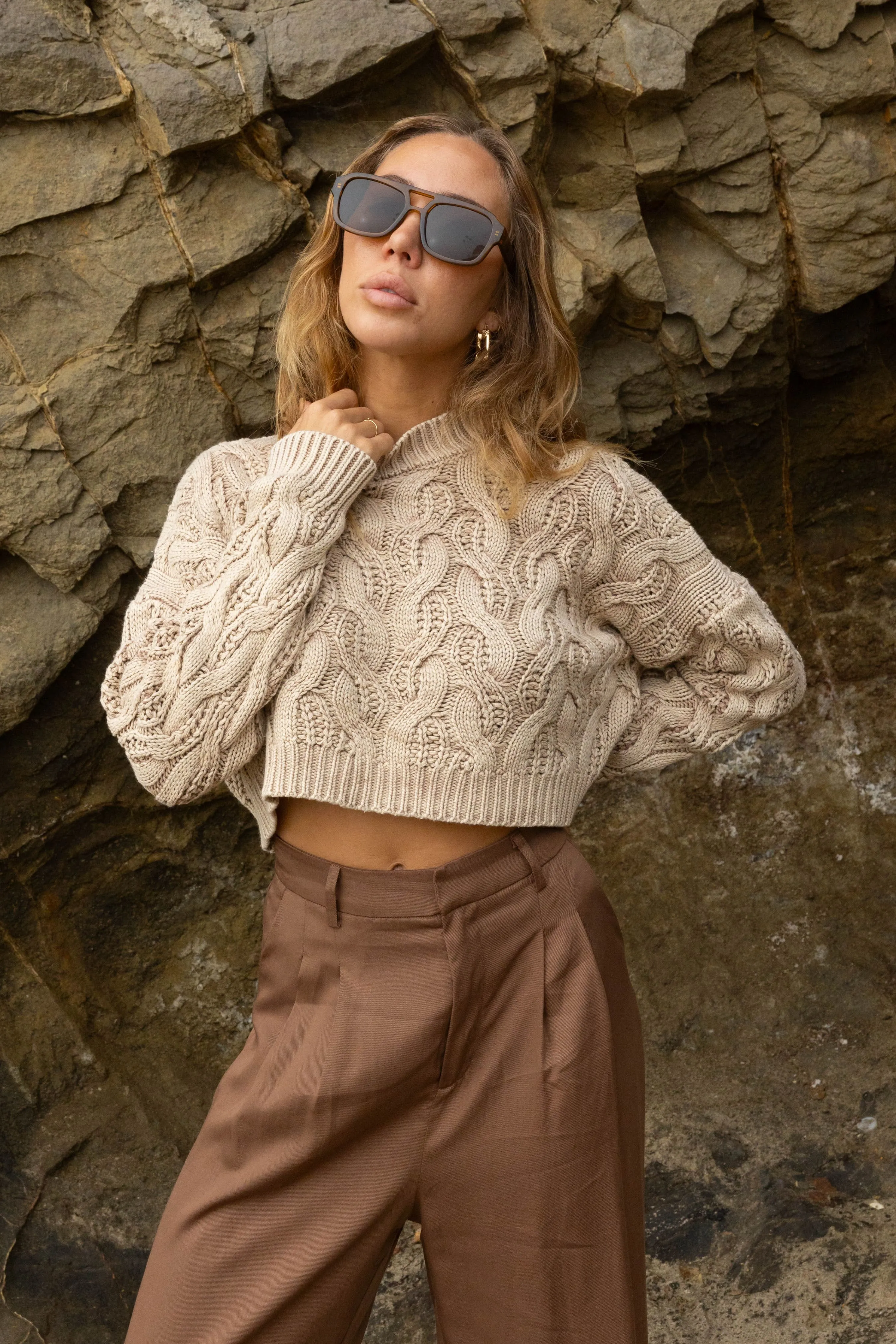 Holly Cropped Cable Knit Sweater