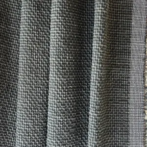 Japanese-Inspired Black/Tea Green Micro-Checked Stretch Wool & Linen Blend (Made in Italy)