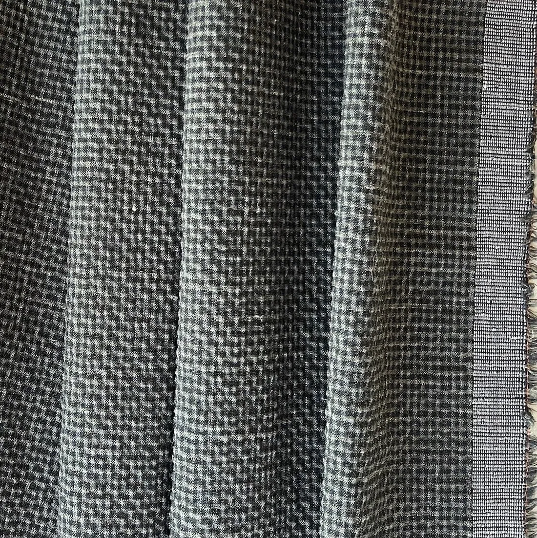 Japanese-Inspired Black/Tea Green Micro-Checked Stretch Wool & Linen Blend (Made in Italy)