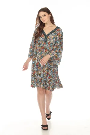 Johnny Was Love Divina Floral Wide Sleeve Tunic Dress Boho Chic L38821
