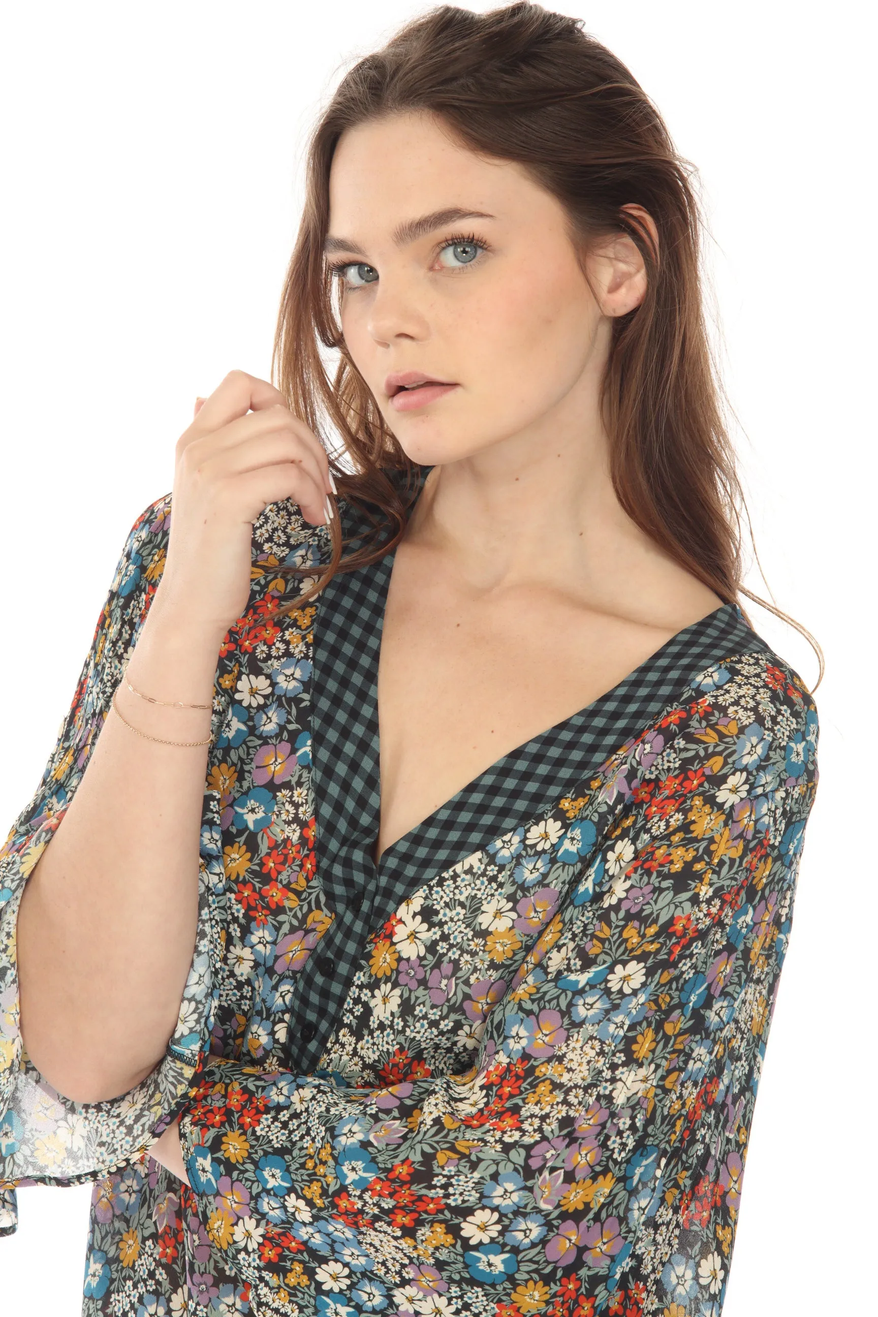Johnny Was Love Divina Floral Wide Sleeve Tunic Dress Boho Chic L38821