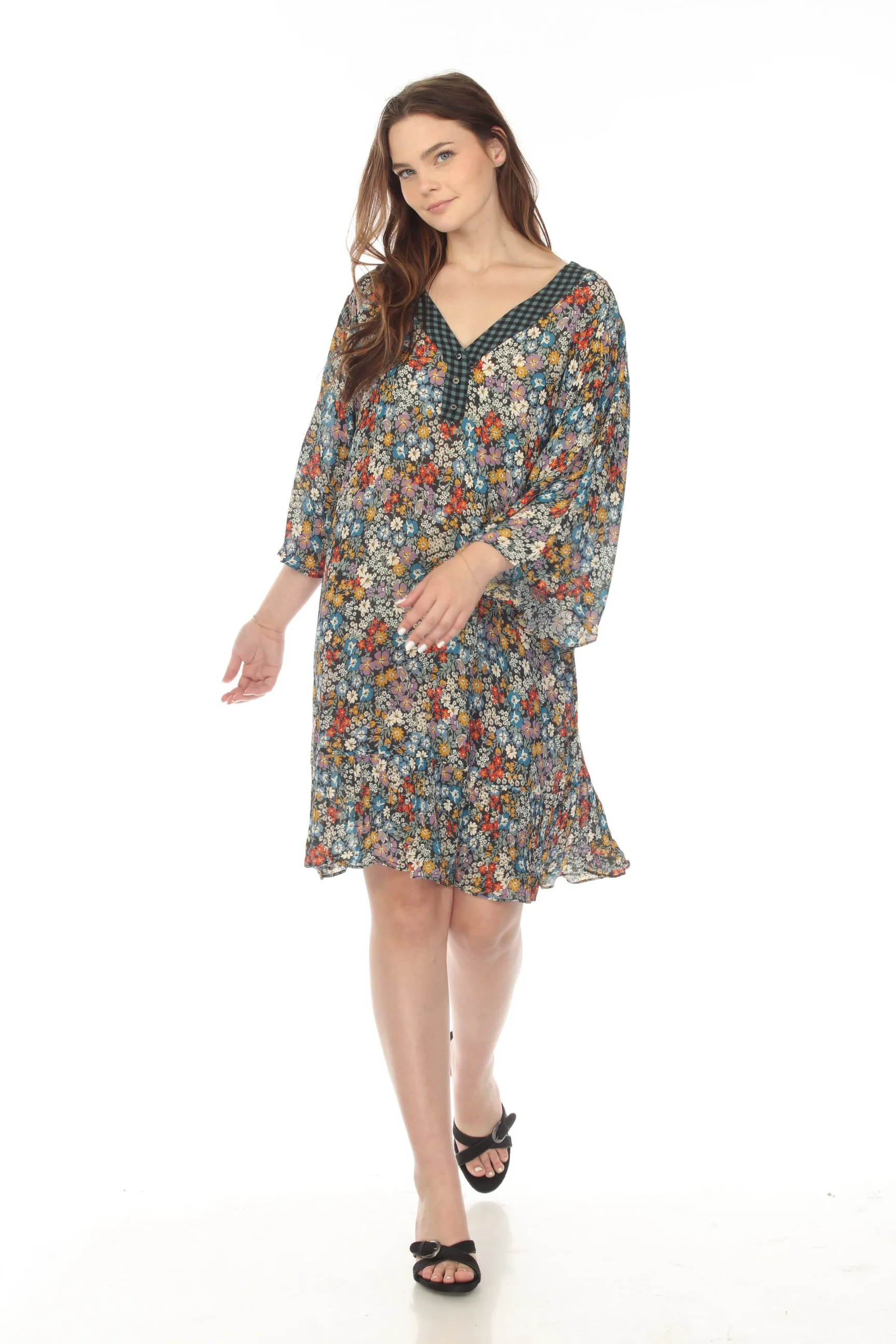Johnny Was Love Divina Floral Wide Sleeve Tunic Dress Boho Chic L38821