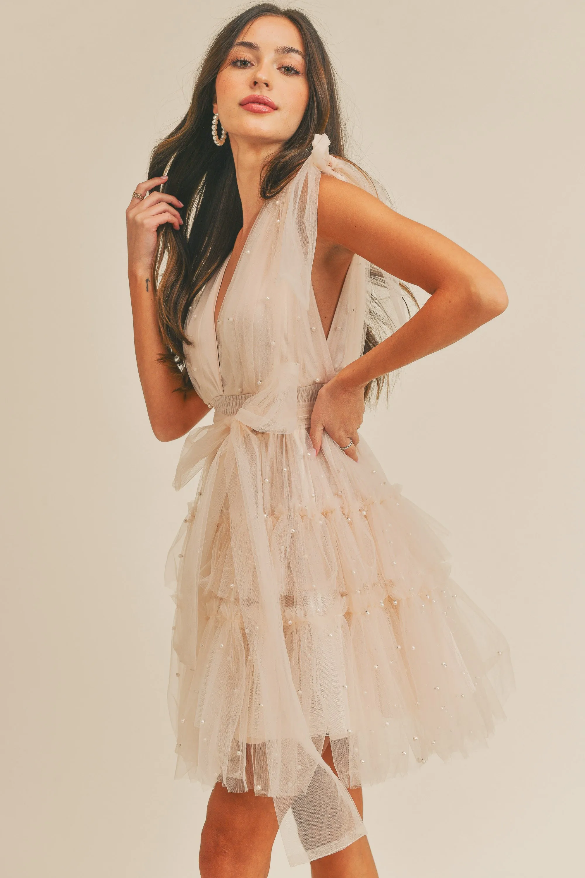 Kara Blush Tulle Mini Dress