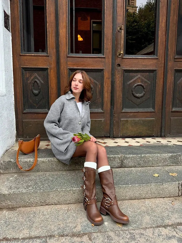 Knit buttoned sweater and skirt two piece set