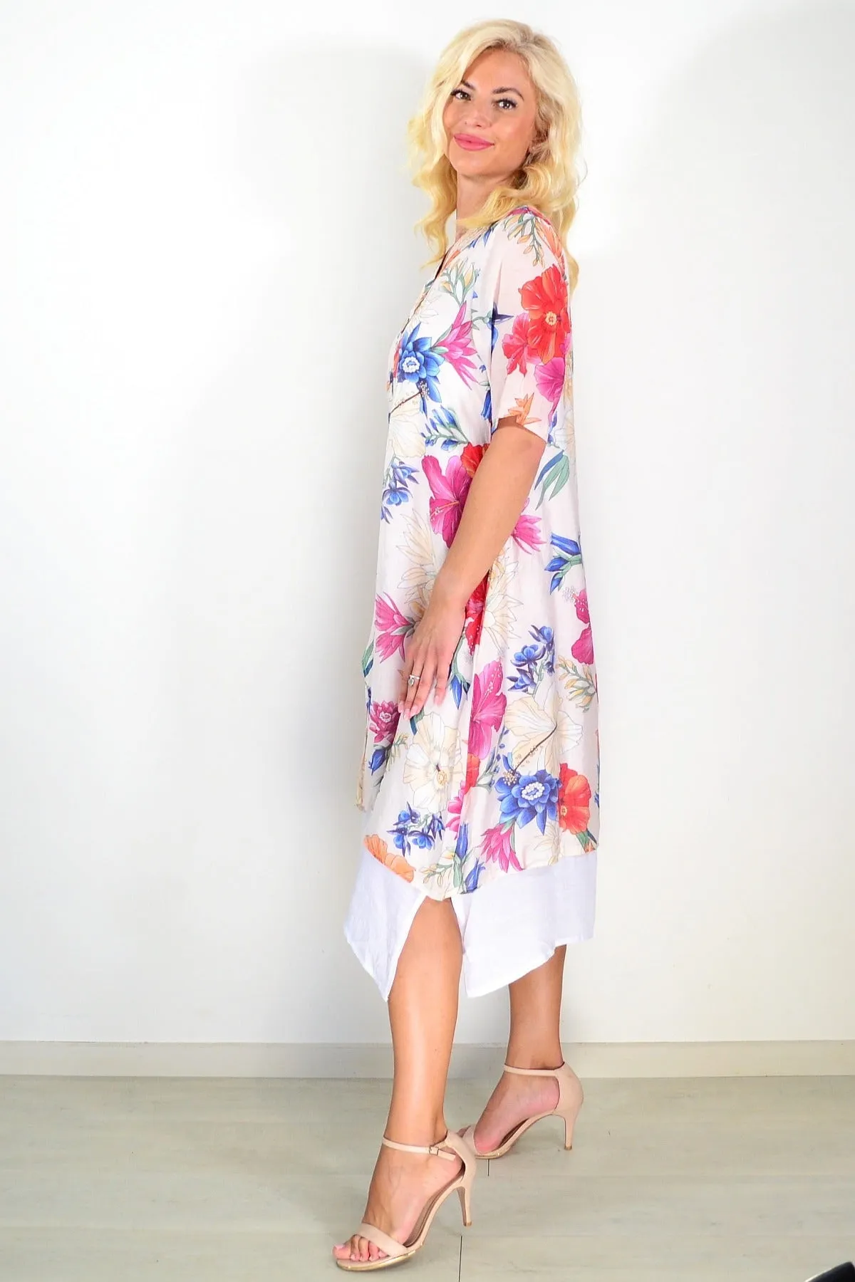 Light Beige Print Summer Tunic Dress