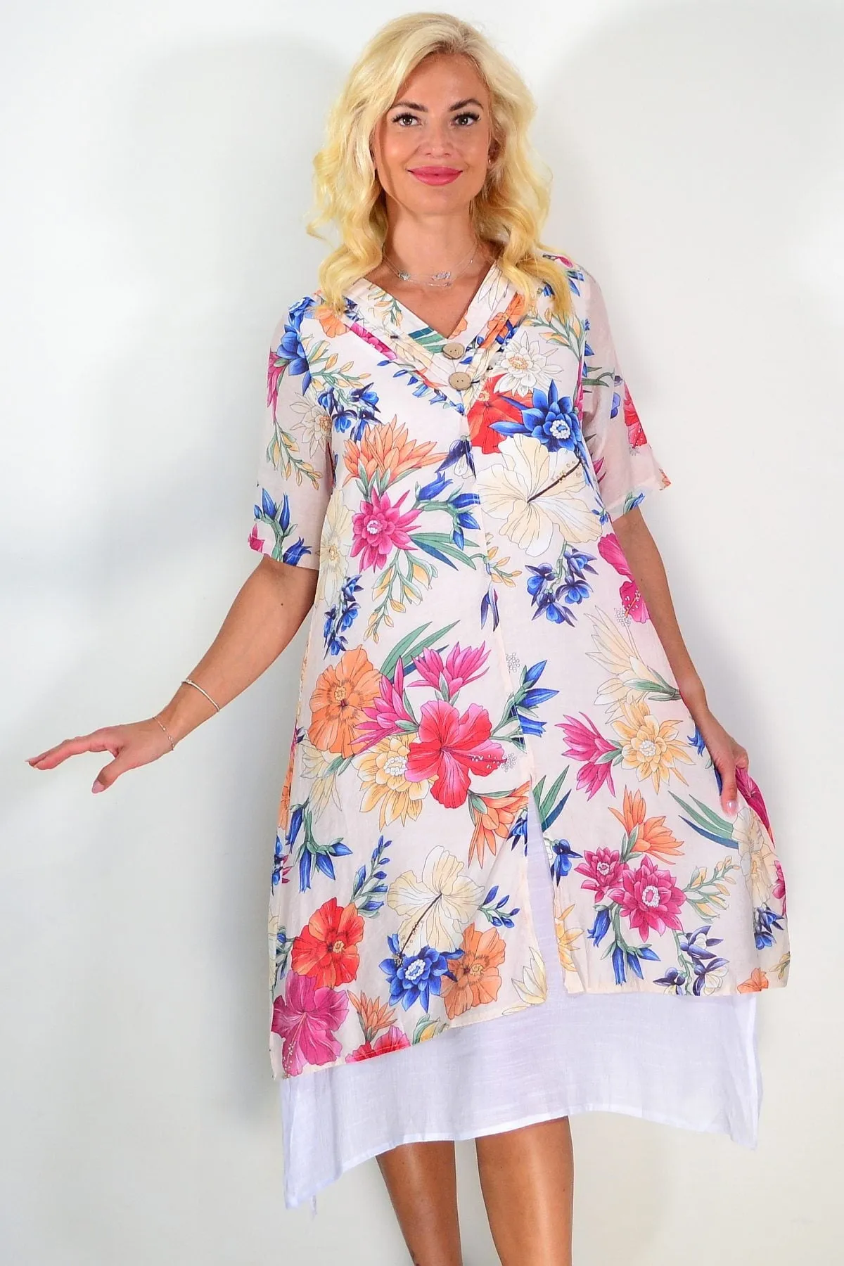 Light Beige Print Summer Tunic Dress