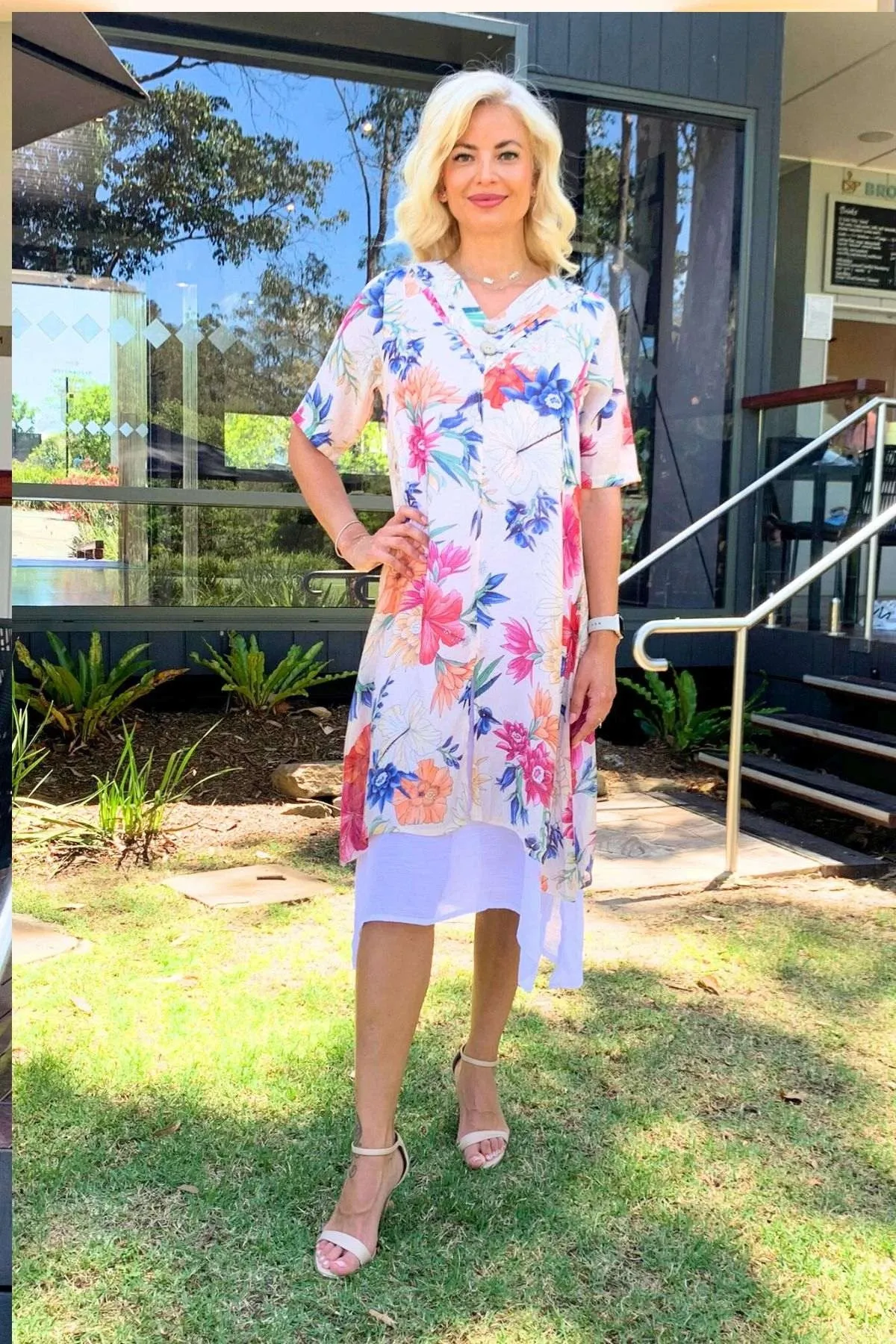 Light Beige Print Summer Tunic Dress
