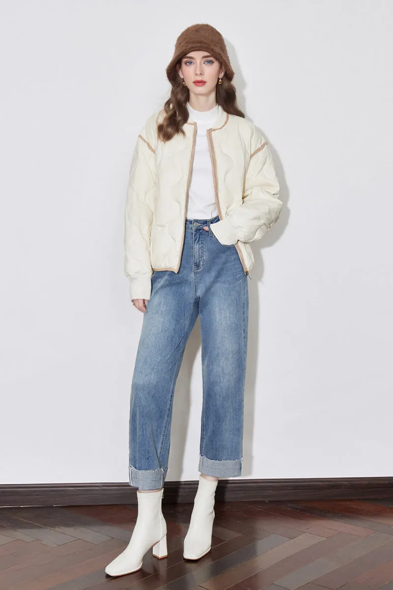 Lightweight Quilted Down Puffer Bomber Jacket