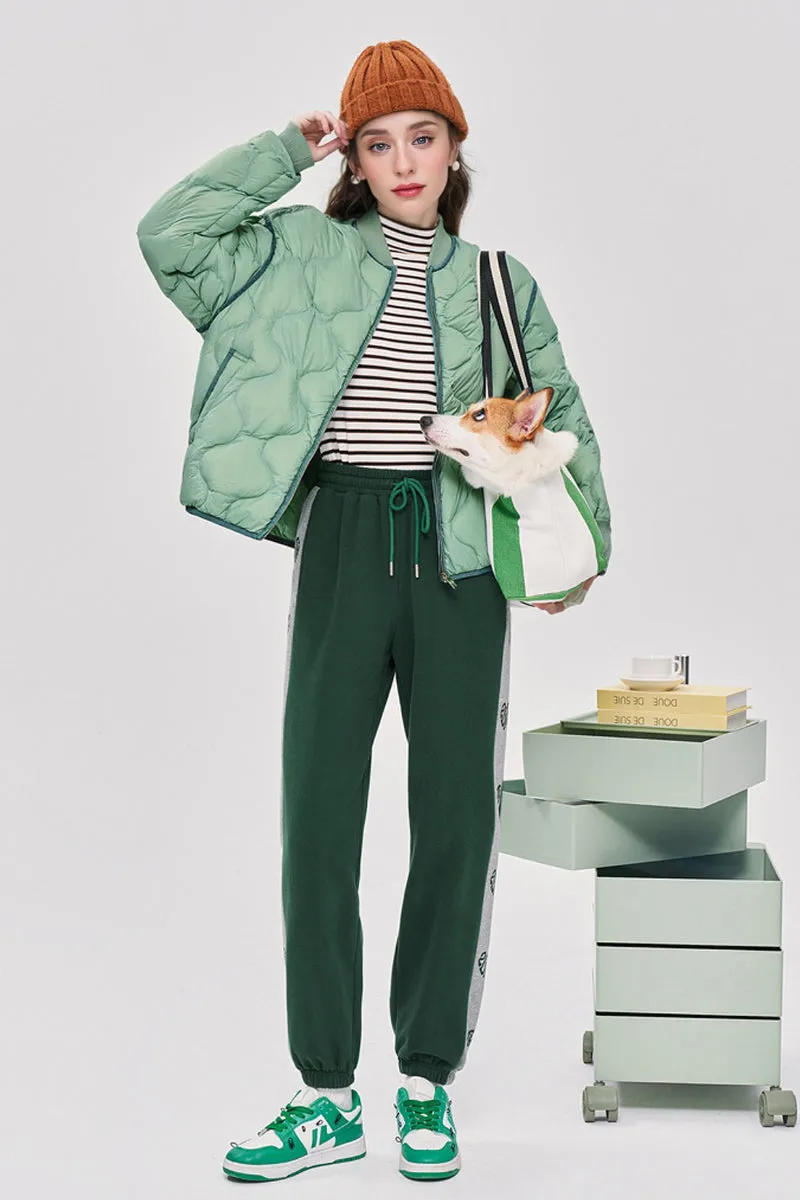 Lightweight Quilted Down Puffer Bomber Jacket