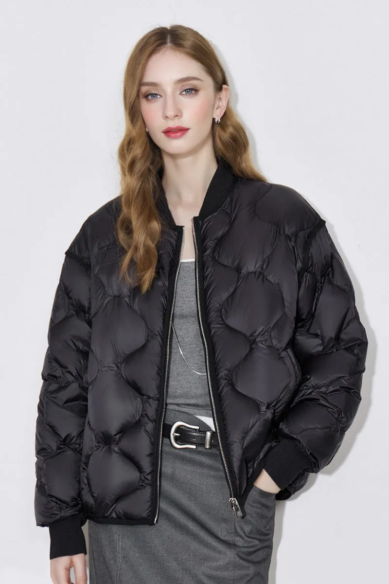 Lightweight Quilted Down Puffer Bomber Jacket