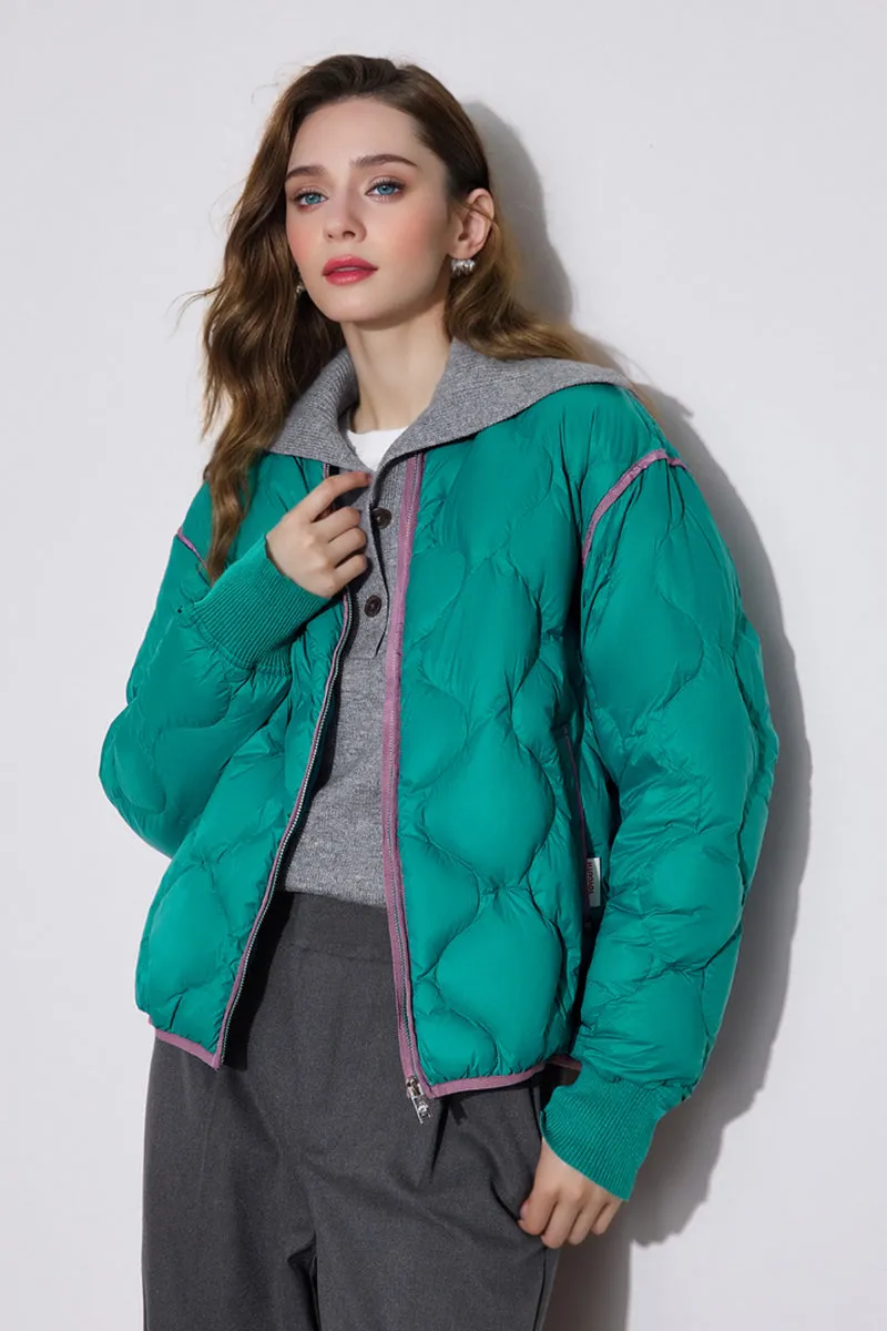 Lightweight Quilted Down Puffer Bomber Jacket