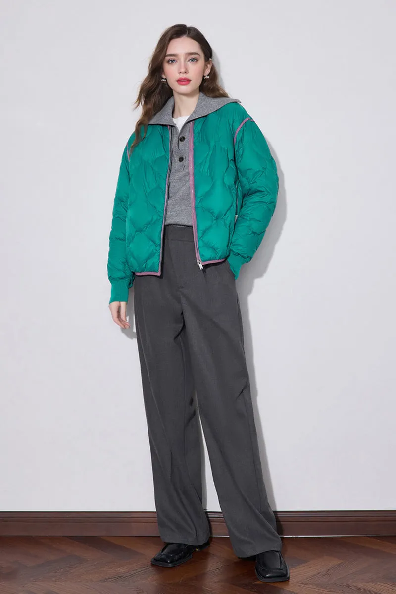 Lightweight Quilted Down Puffer Bomber Jacket