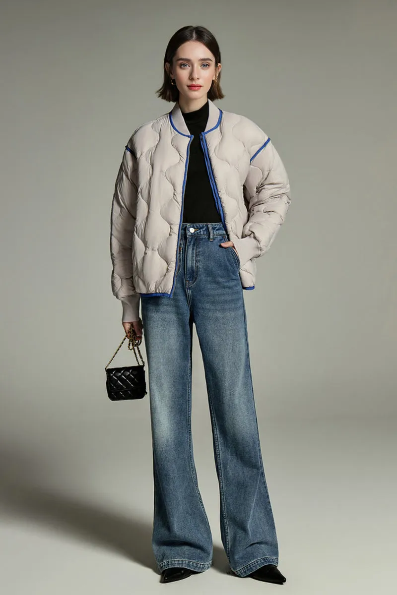 Lightweight Quilted Down Puffer Bomber Jacket