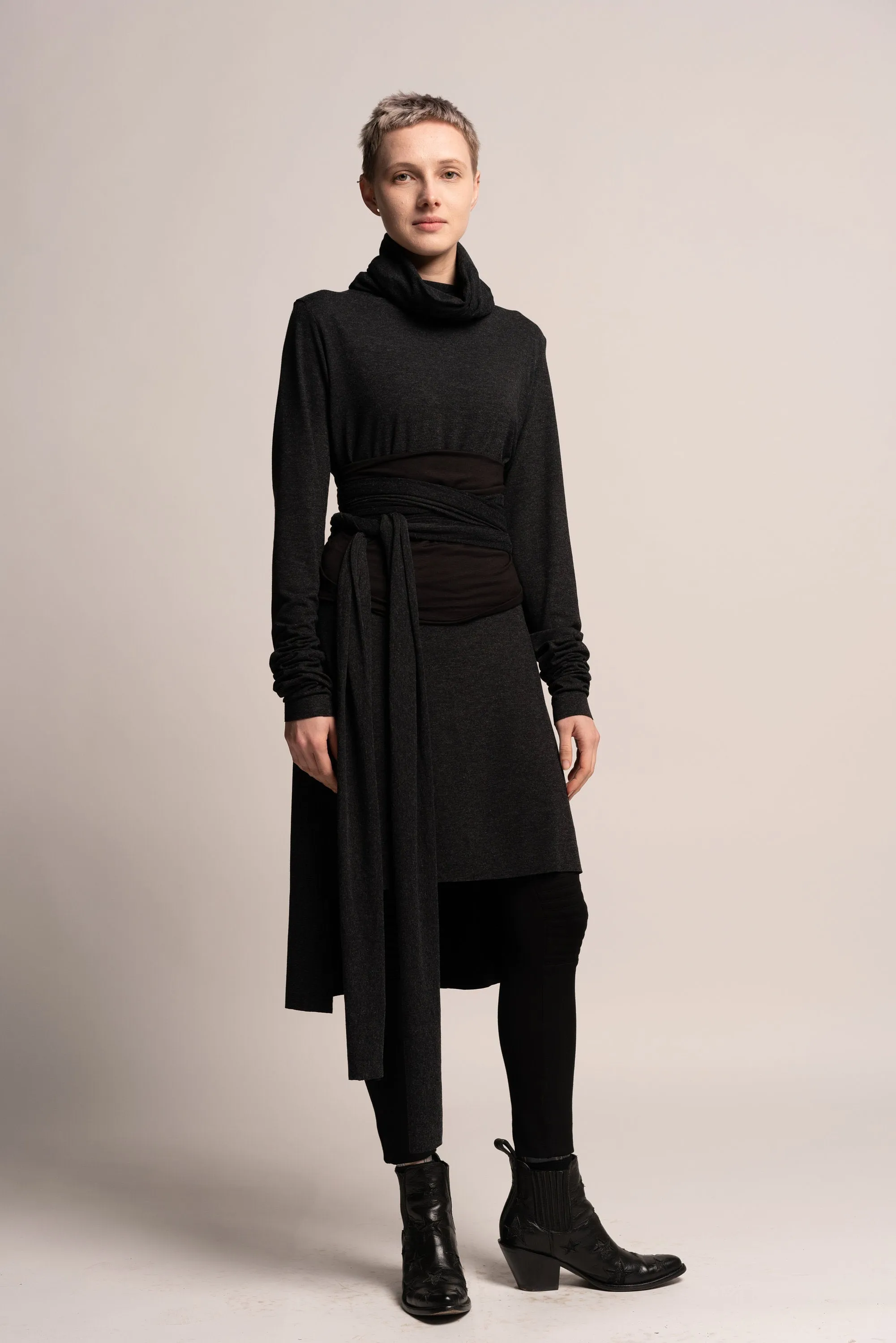 Long Gray Turtleneck Tunic Top