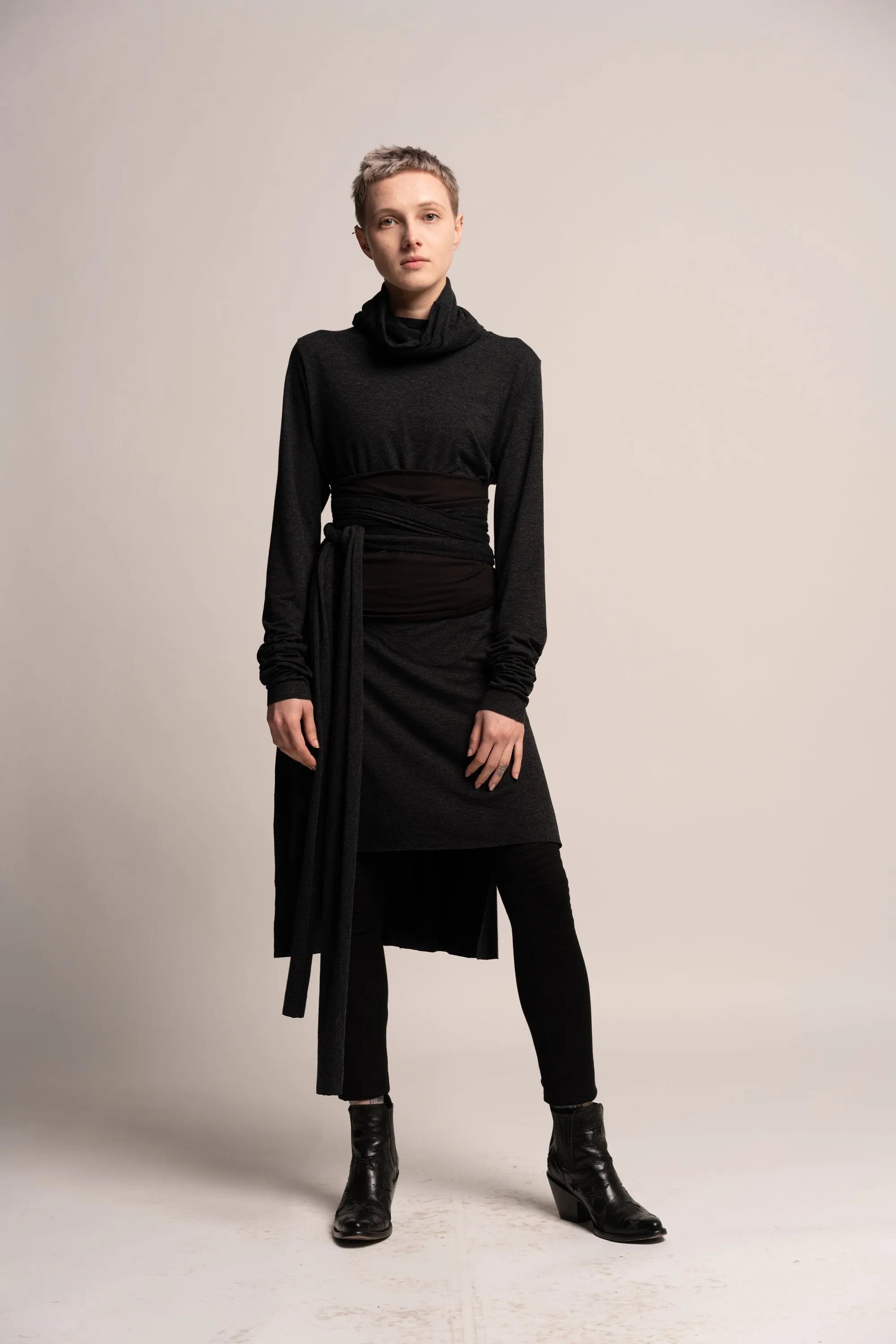 Long Gray Turtleneck Tunic Top