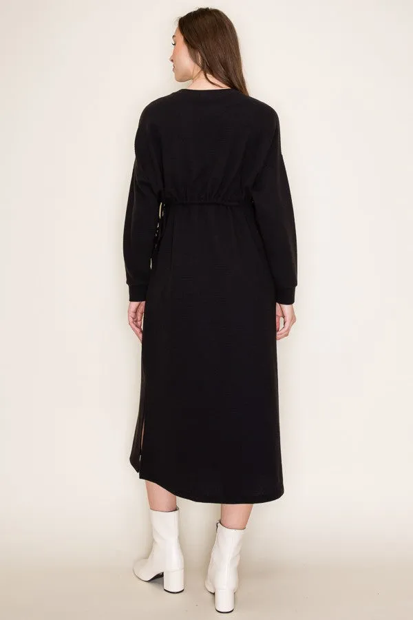 Long Sleeve Combo Knit Dress, Black