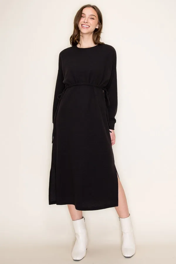 Long Sleeve Combo Knit Dress, Black