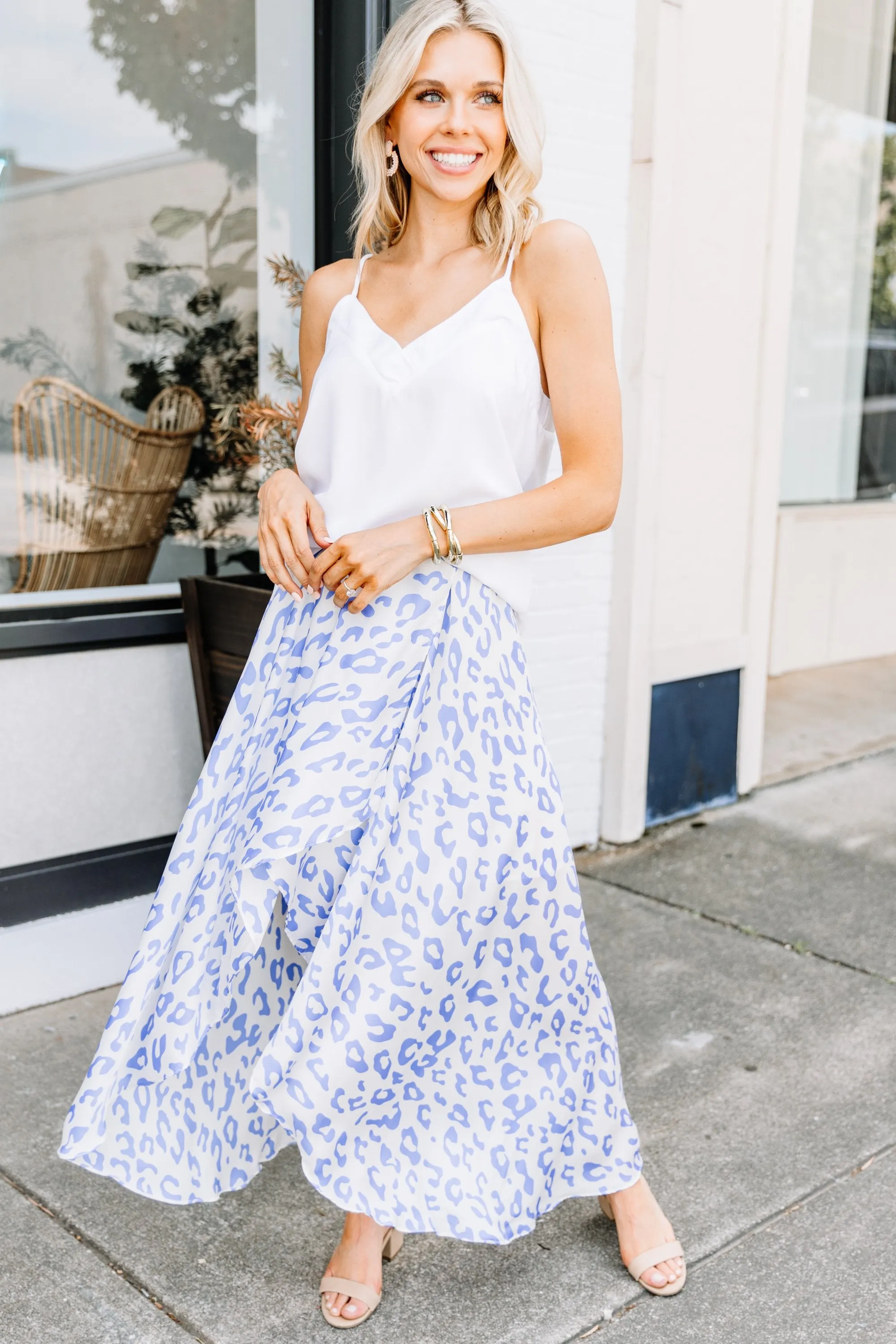 Make A Move Blue Leopard High Low Skirt