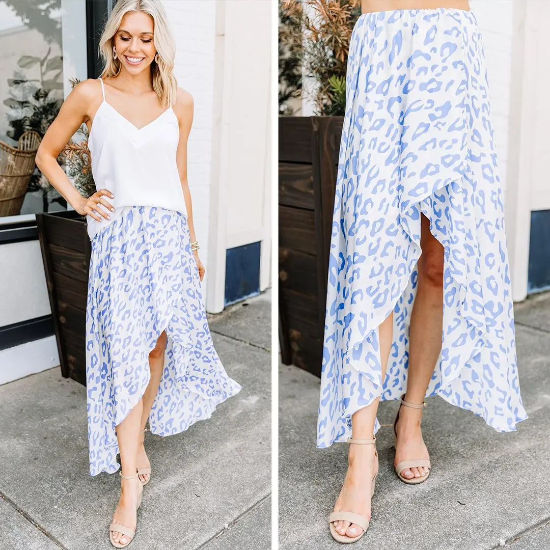 Make A Move Blue Leopard High Low Skirt