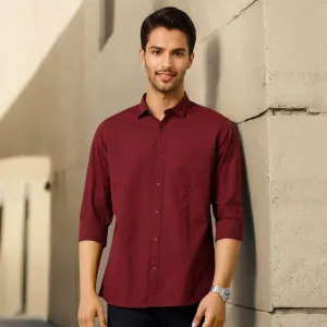 Maroon Solid Linen Cotton Shirt for Men
