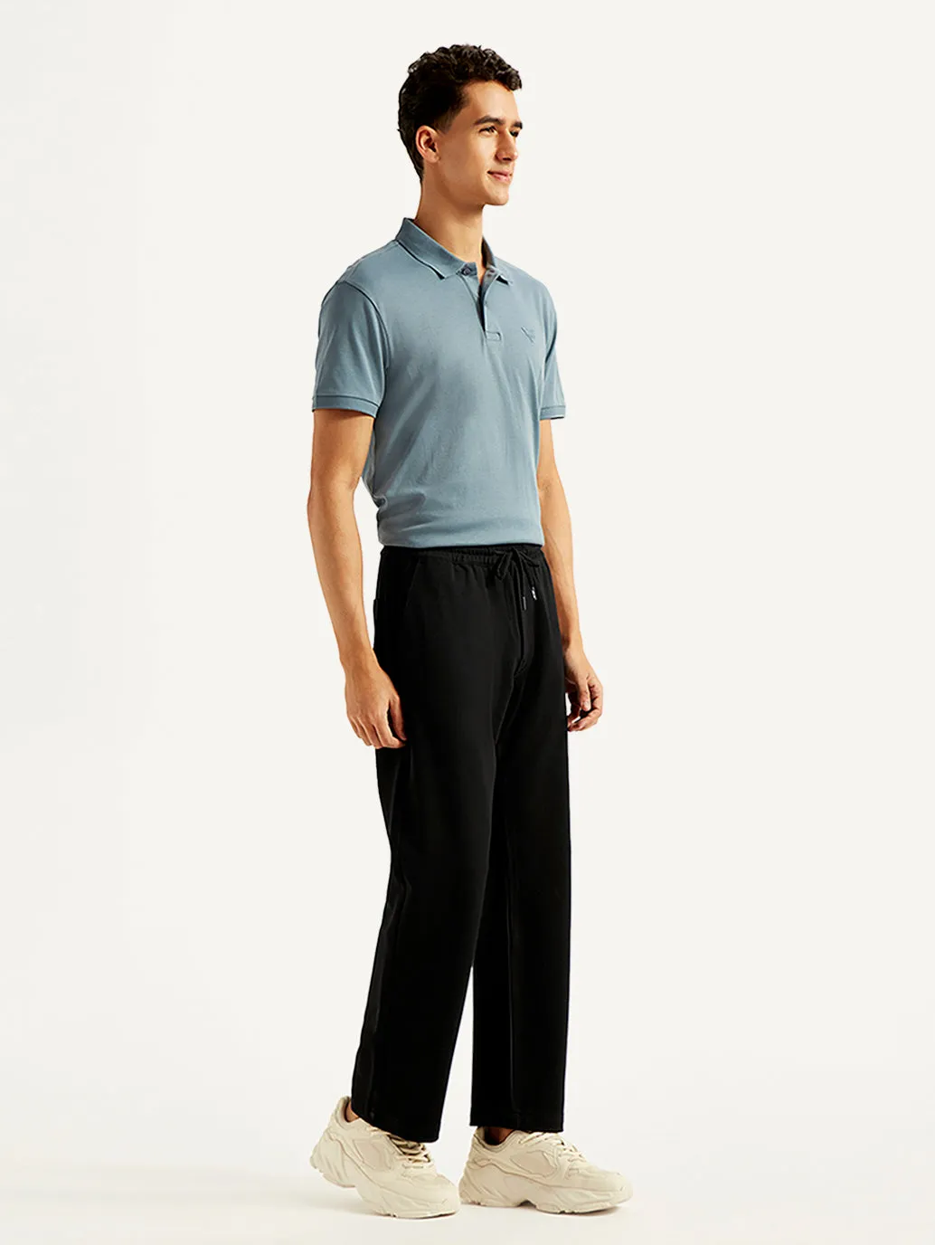 Men's 555'96 Black Relaxed Straight Fit Tech Pants