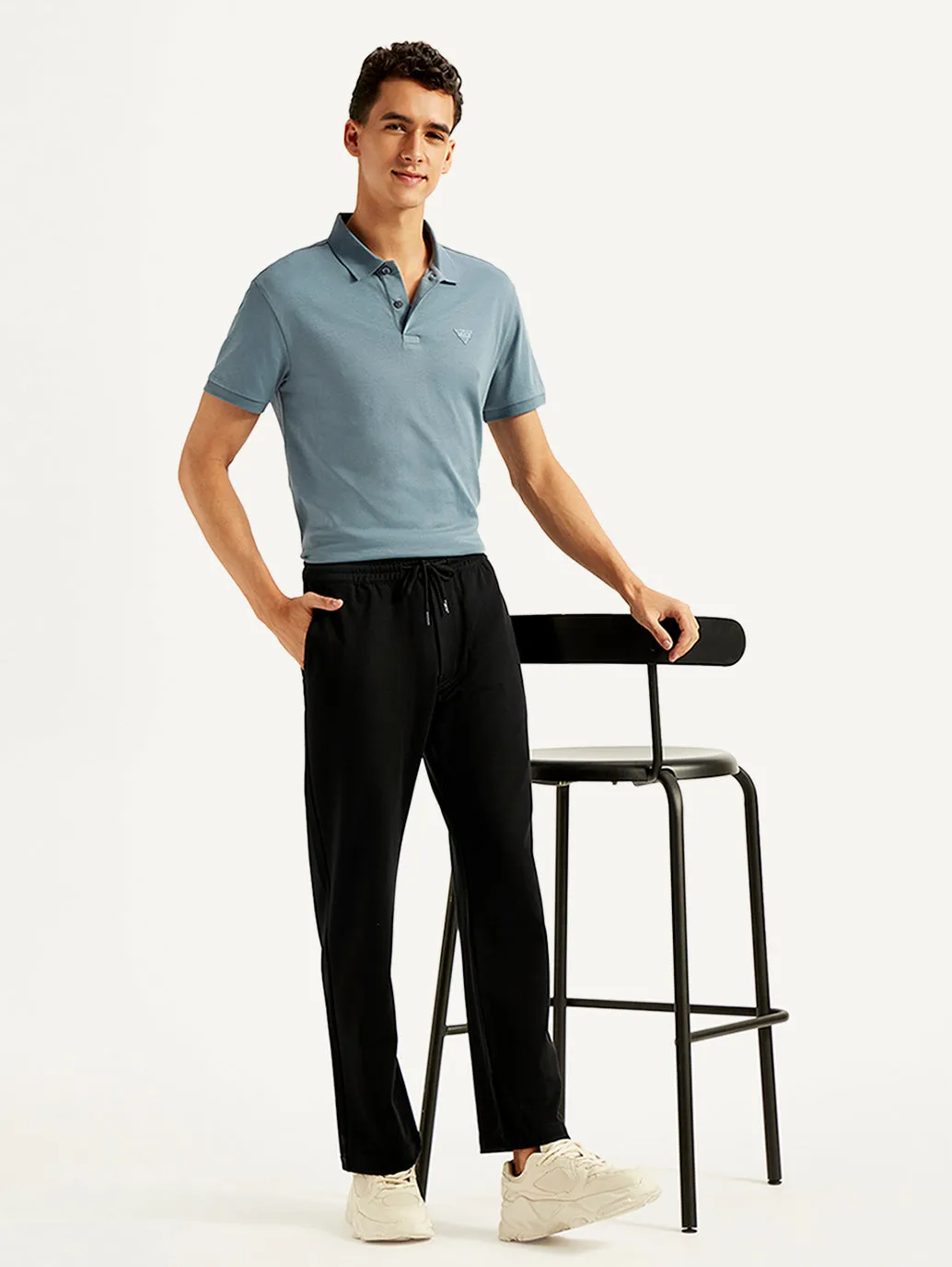Men's 555'96 Black Relaxed Straight Fit Tech Pants