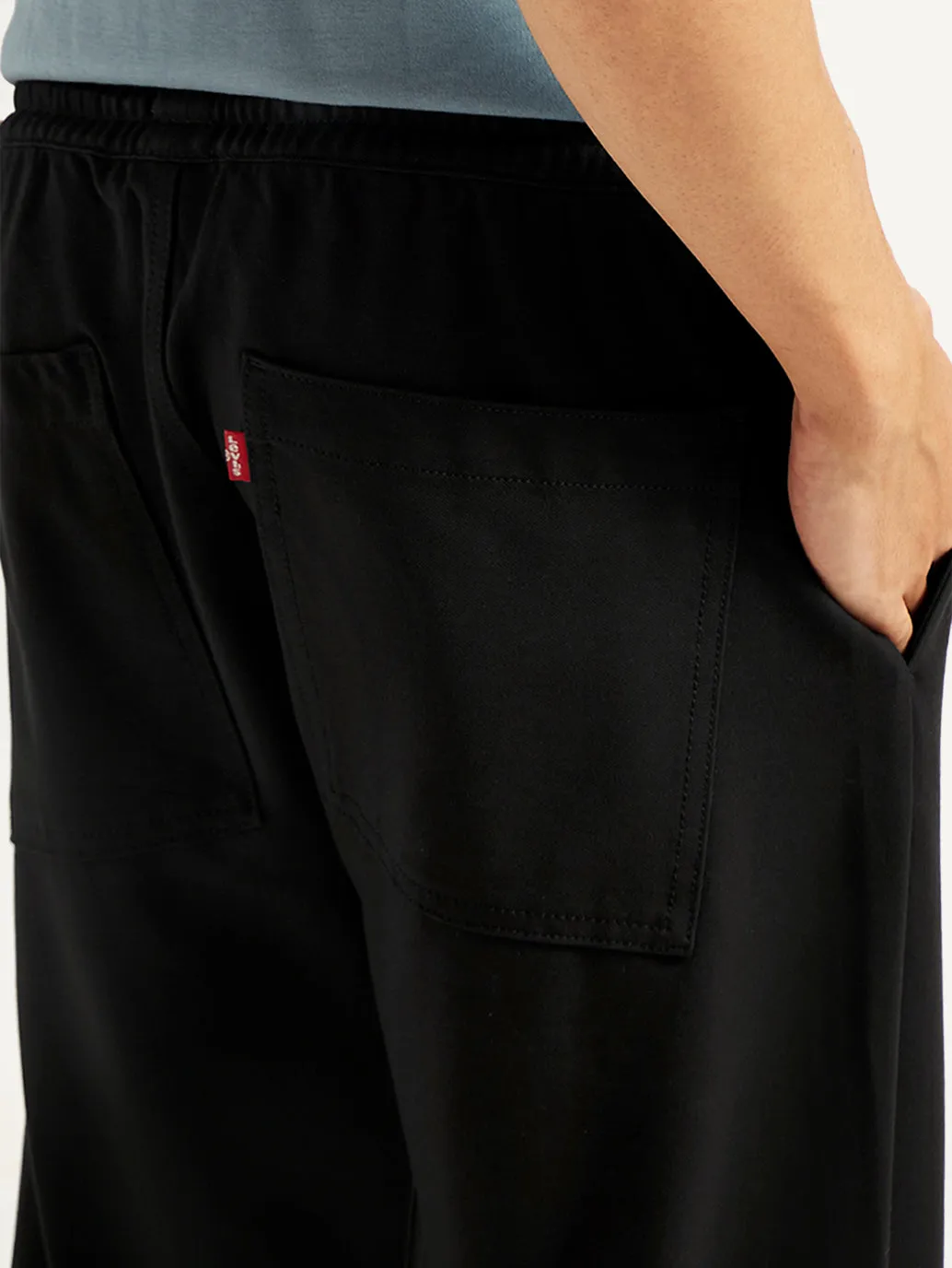 Men's 555'96 Black Relaxed Straight Fit Tech Pants