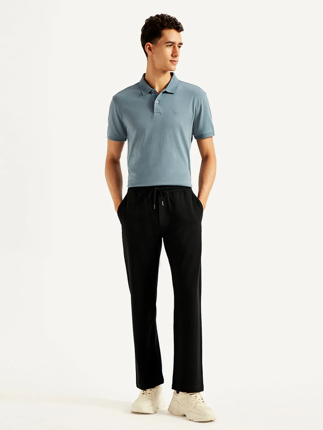 Men's 555'96 Black Relaxed Straight Fit Tech Pants