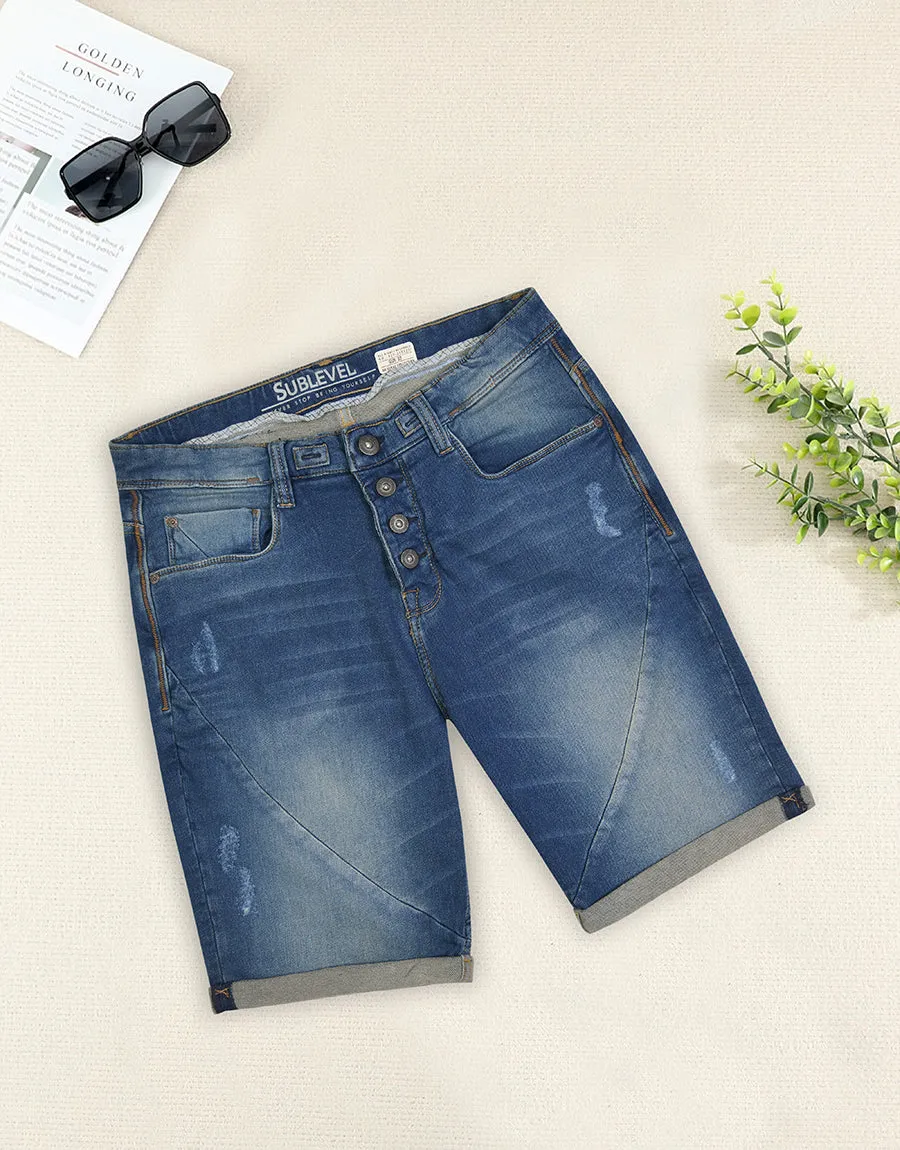 Men's Sublevel Herren Sweat Denim Bermuda Shorts - Blue Wash