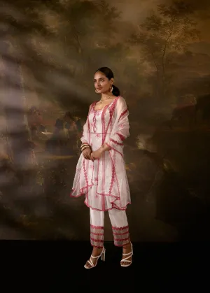Mitali Sheer White And Red Straight Kurta Set