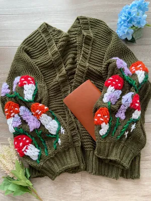 Mushroom Lavender Embroidery Sweater Cardigan