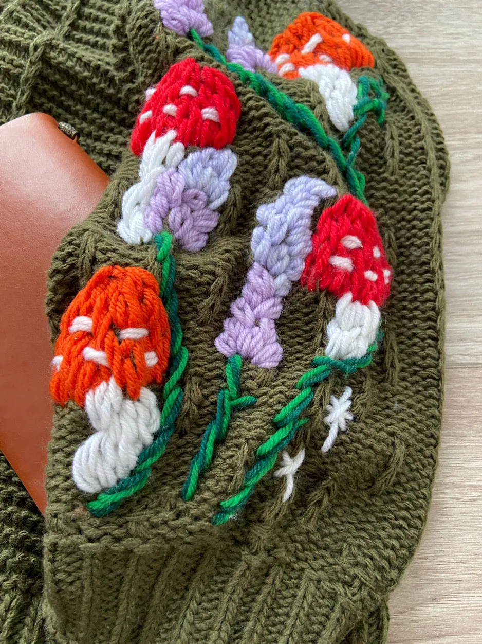 Mushroom Lavender Embroidery Sweater Cardigan