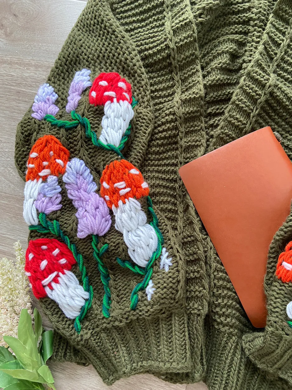Mushroom Lavender Embroidery Sweater Cardigan