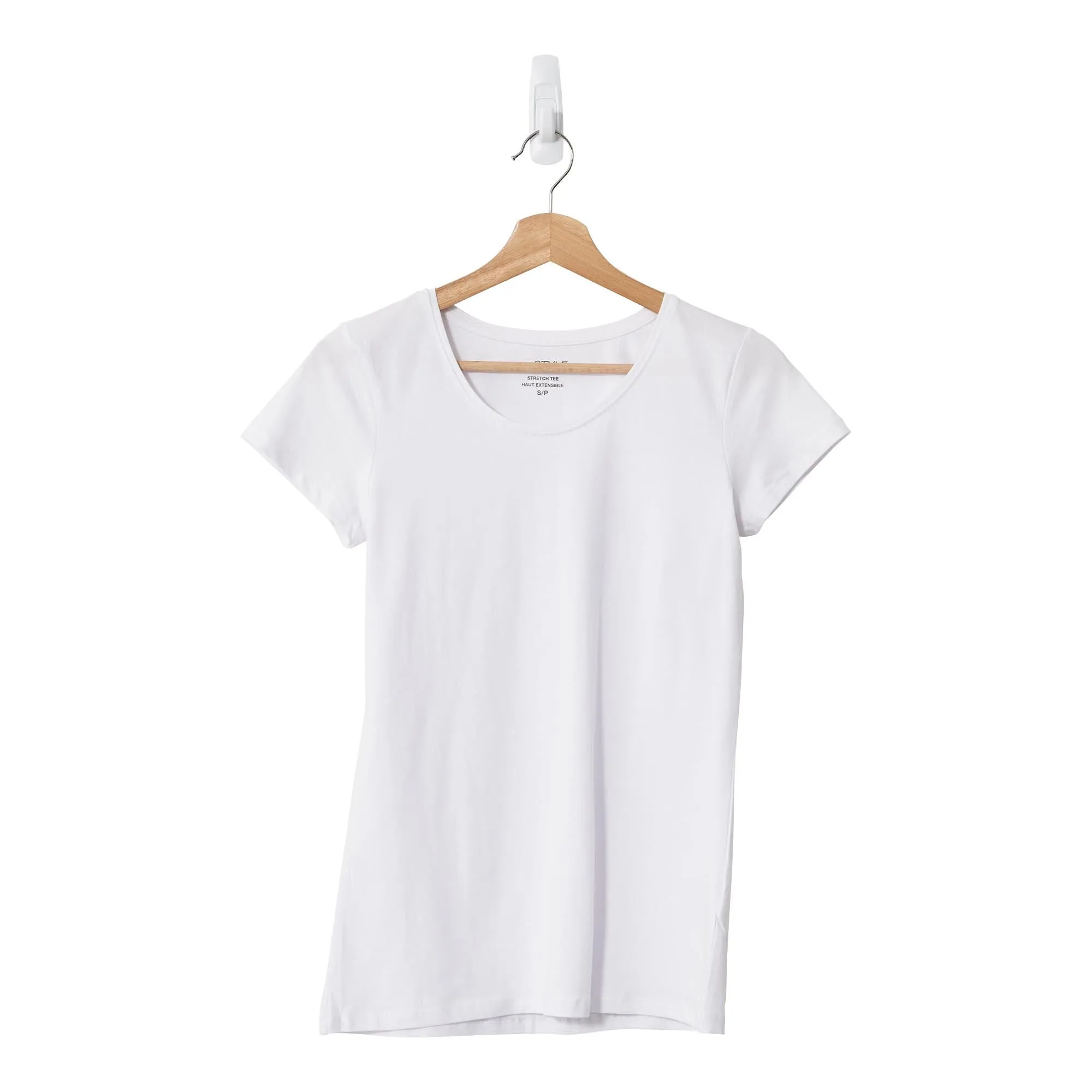 mySTYLE Women's Short Sleeve Stretch Scoop Neck T-Shirt, White