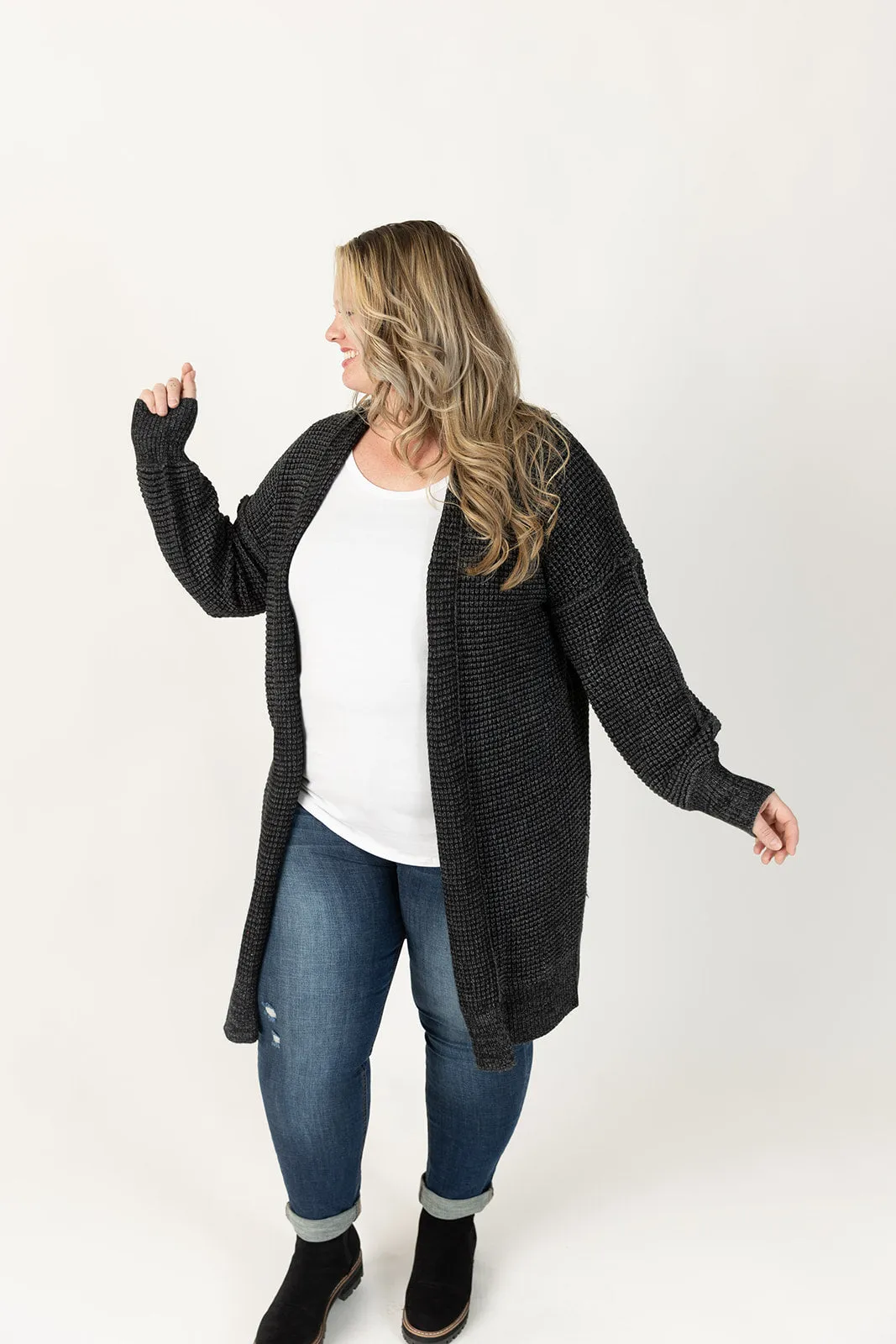 Nathalia Black Long Sleeve Cardigan Curvy