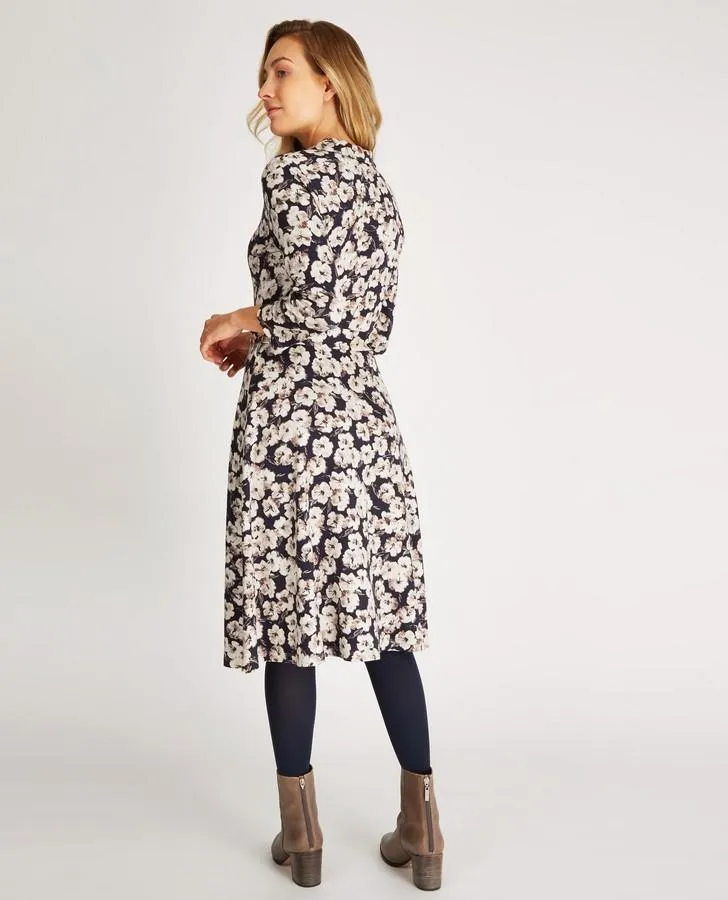 Navy Cafe Floral Fit and Flare Dress