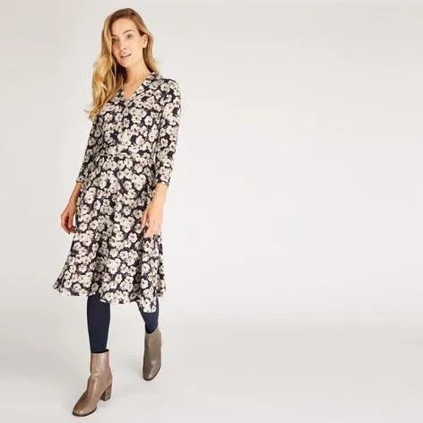 Navy Cafe Floral Fit and Flare Dress