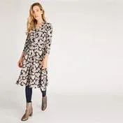 Navy Cafe Floral Fit and Flare Dress