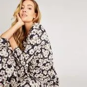 Navy Cafe Floral Fit and Flare Dress