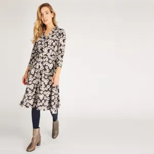 Navy Cafe Floral Fit and Flare Dress