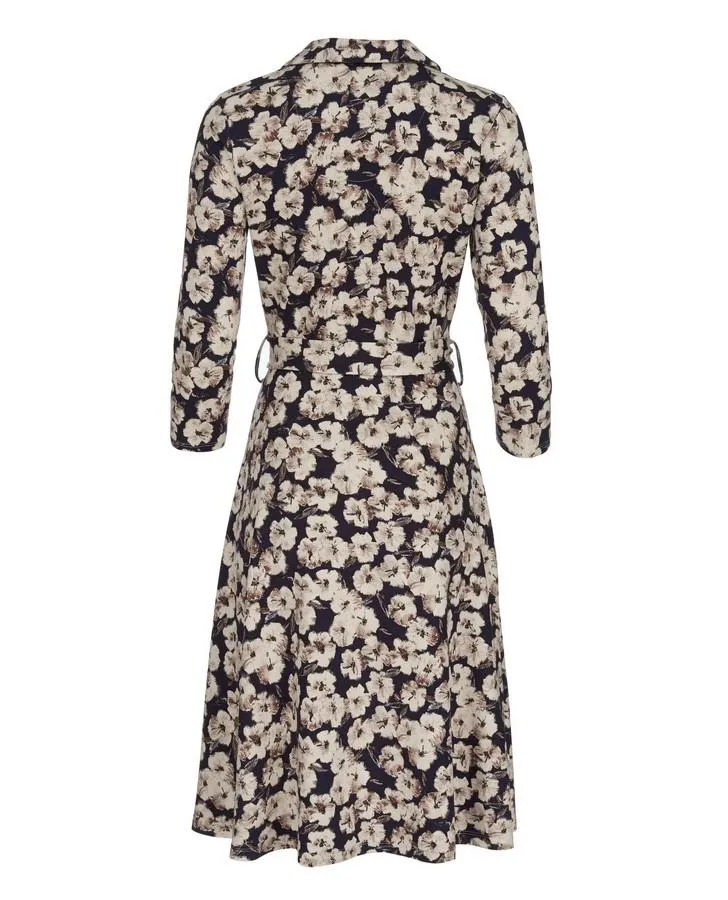 Navy Cafe Floral Fit and Flare Dress