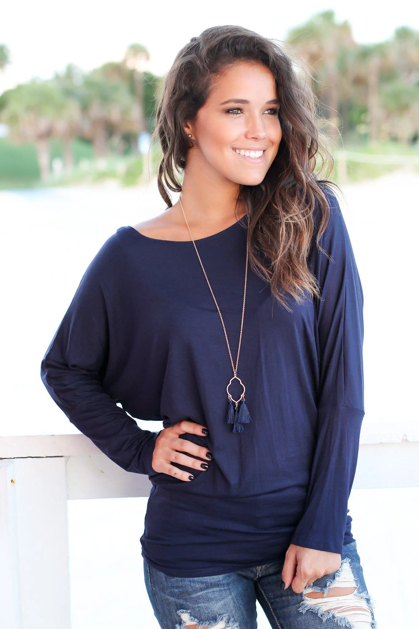Navy Long Sleeve Top