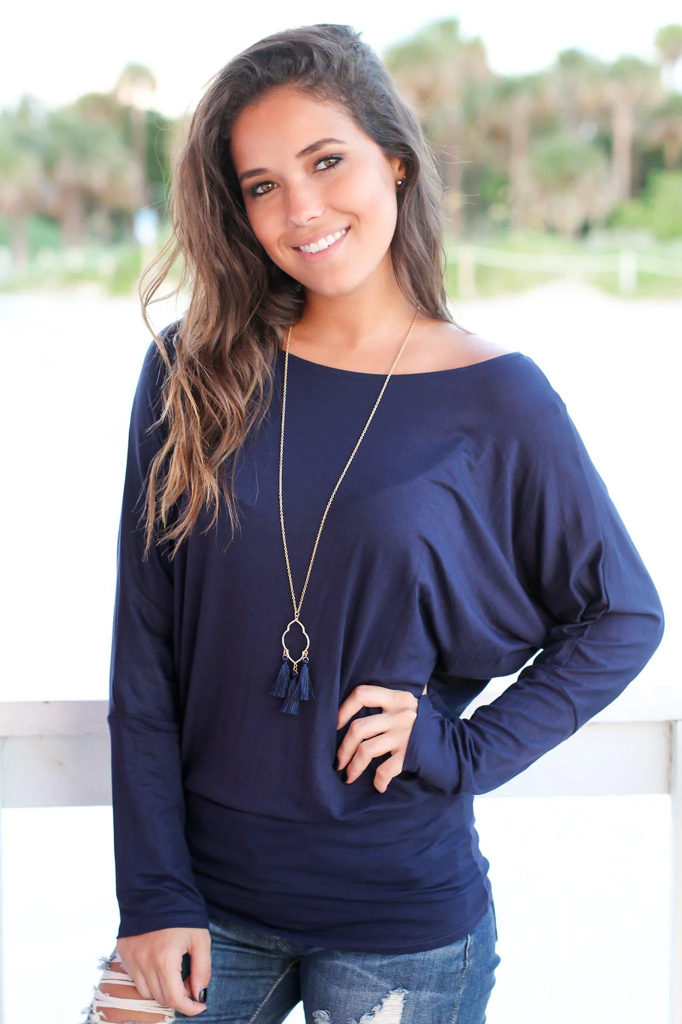 Navy Long Sleeve Top